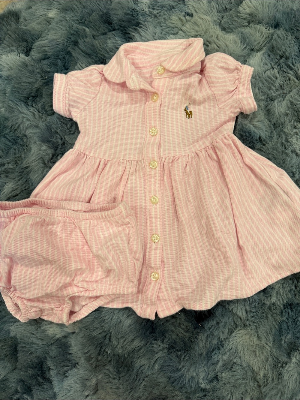 Ralph Lauren Pink & White Striped Polo Dress with Matching Bloomers